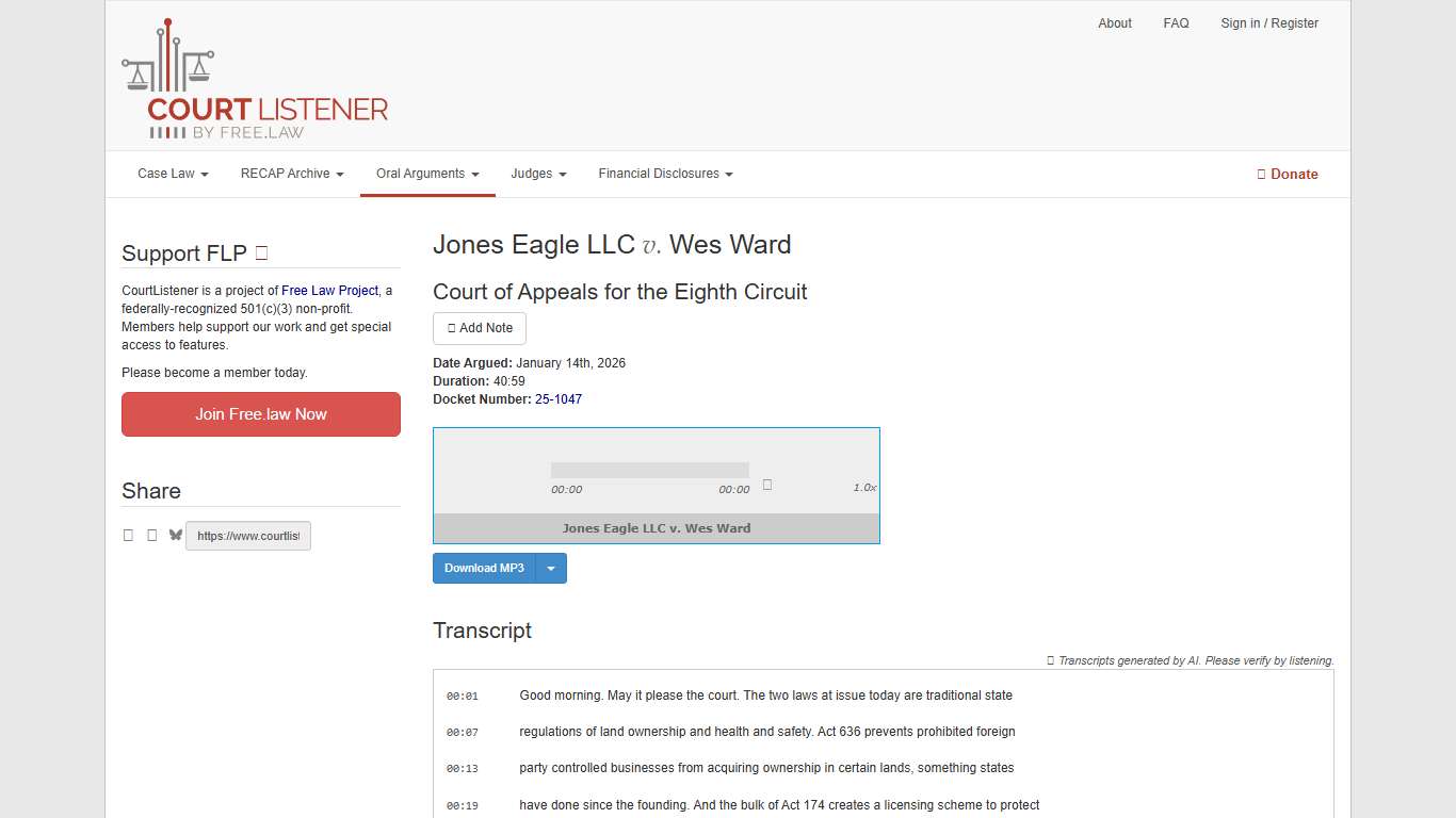 Oral Argument for Jones Eagle LLC v. Wes Ward – CourtListener.com