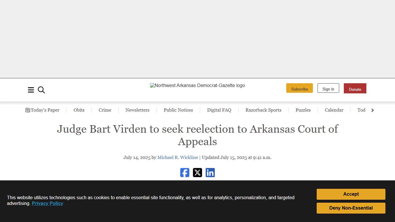 Judge Bart Virden to seek reelection to Arkansas Court of Appeals | Northwest Arkansas Democrat-Gazette