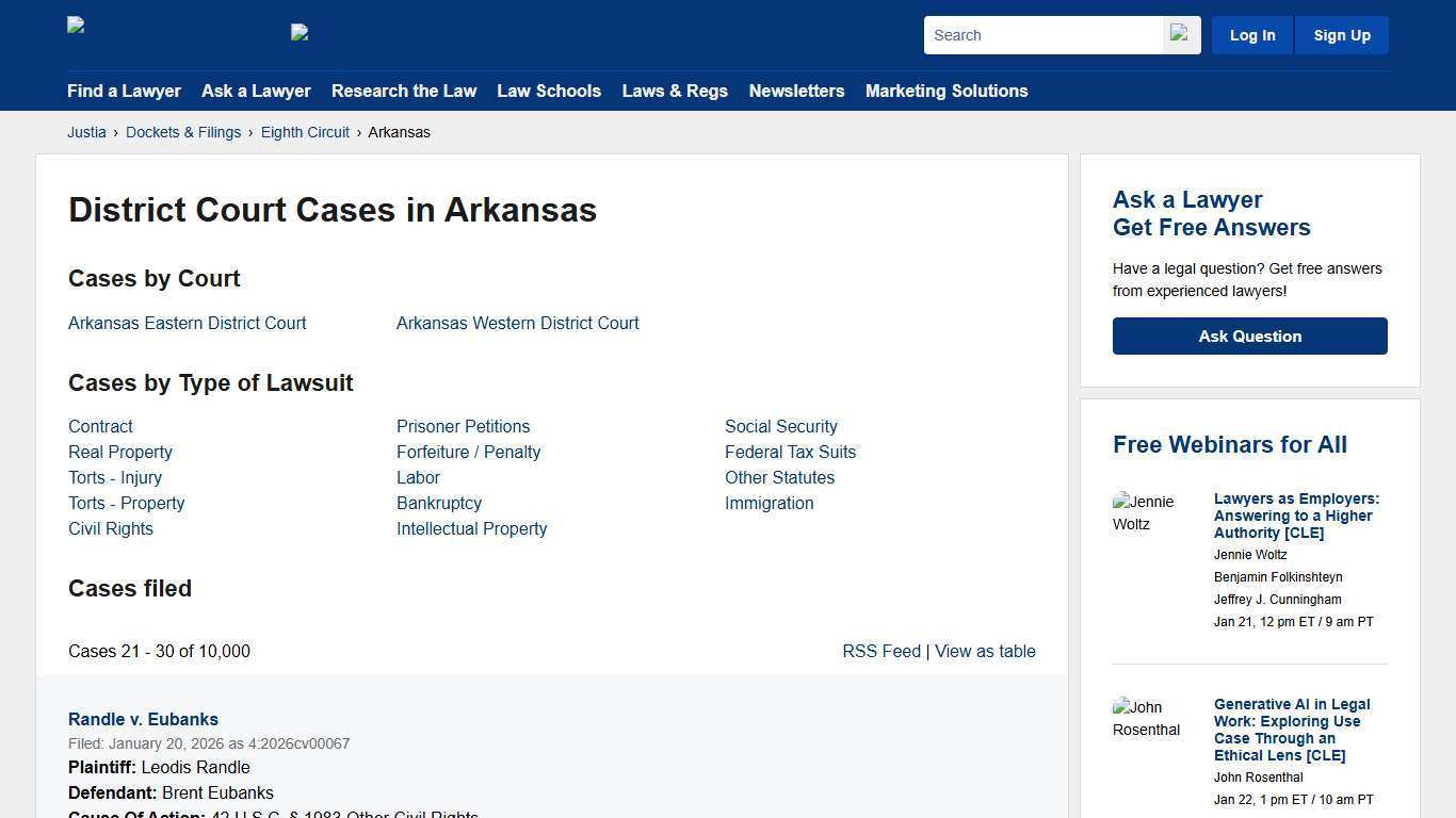 Cases, Dockets and Filings in Arkansas | Justia Dockets & Filings